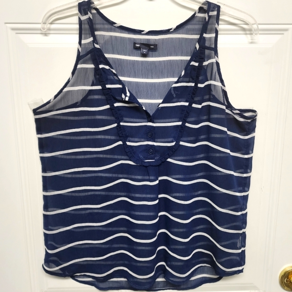 Gap. Shear see though tank top. Buttons kn the fron with a Little ruffle. Size M - Picture 1 of 4